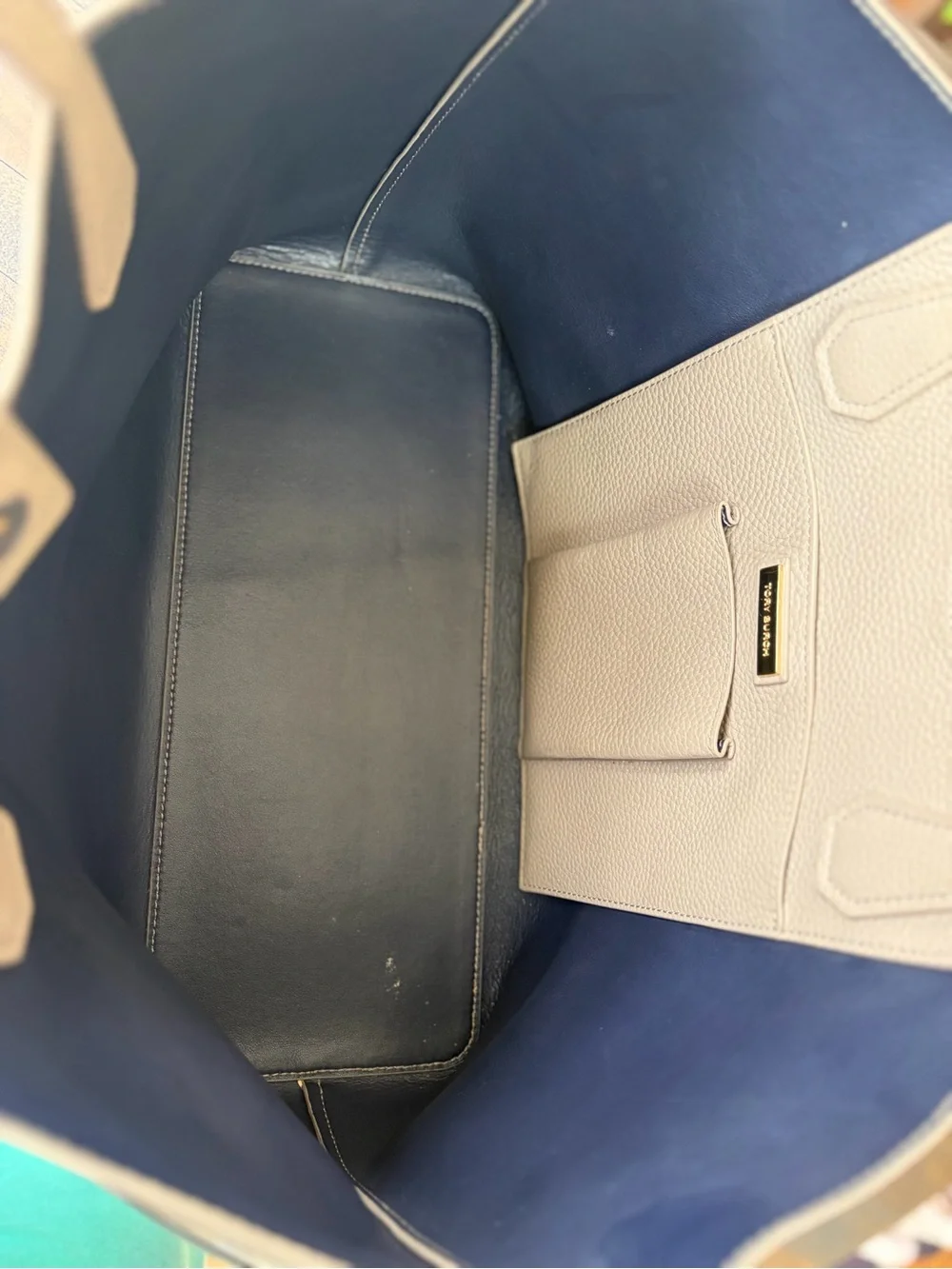 Tory Burch Pebbled Leather Tote with Logo Medallion